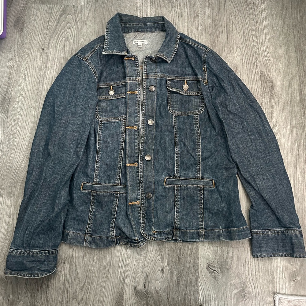 croft & barrow Medium Blue Denim Jacket with Contrast Stitching
